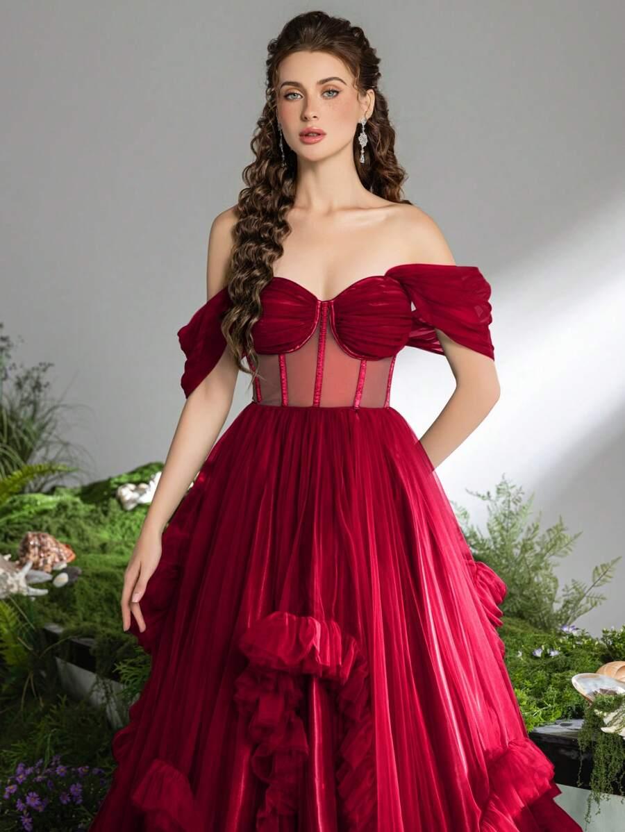 SHEIN CZERWONA MAXI SUKIENKA S06__S