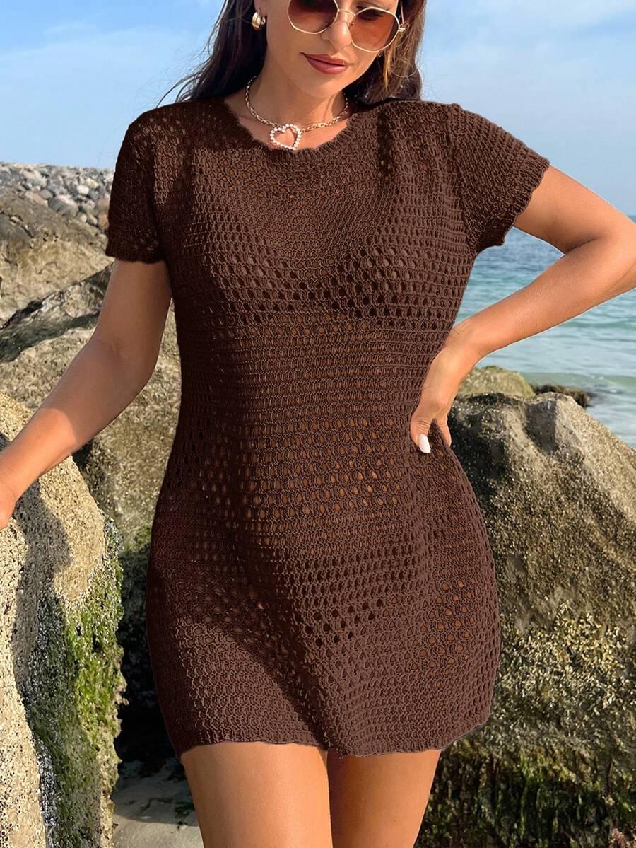 SHEIN BRĄZOWA DZIANINOWA SUKIENKA S06__S