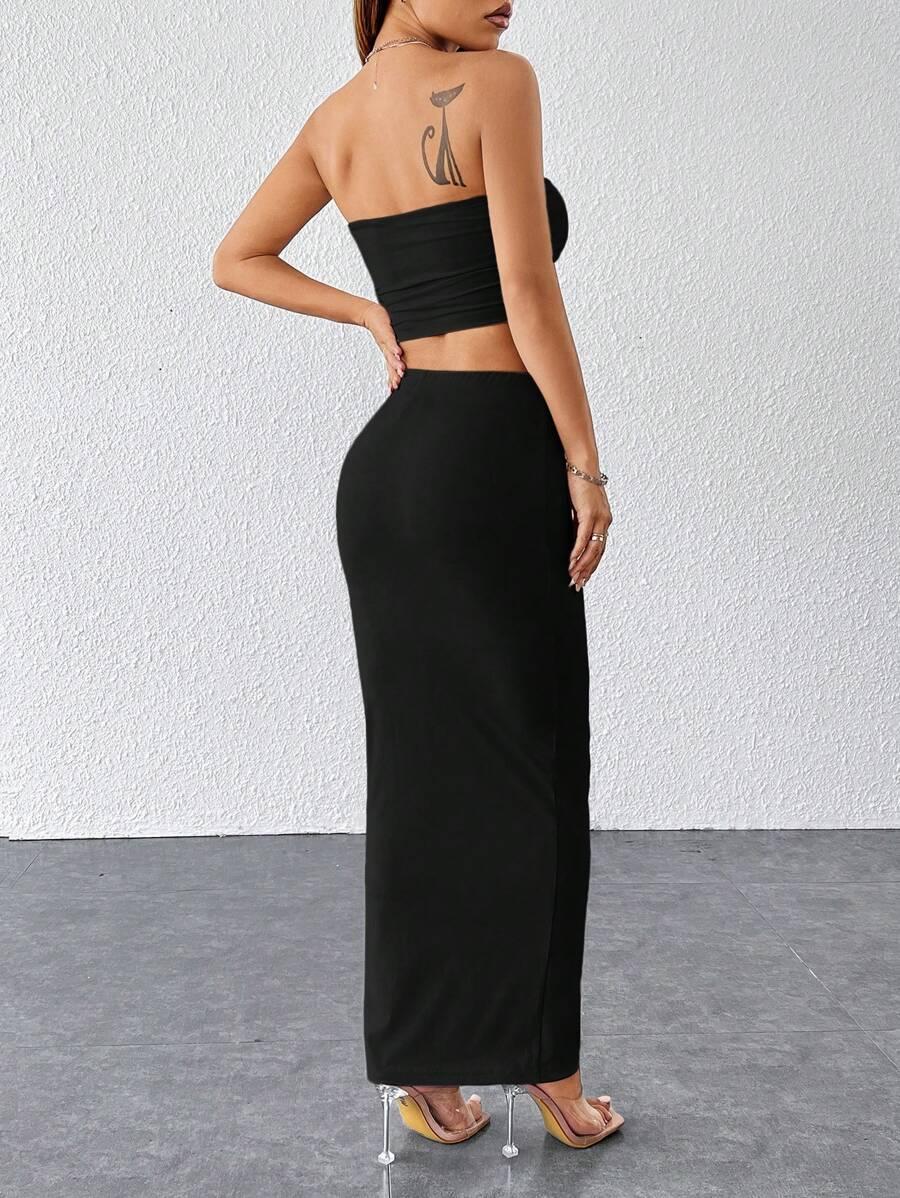SHEIN CZARNY KOMPLET TOP SPÓDNICA S06__XS