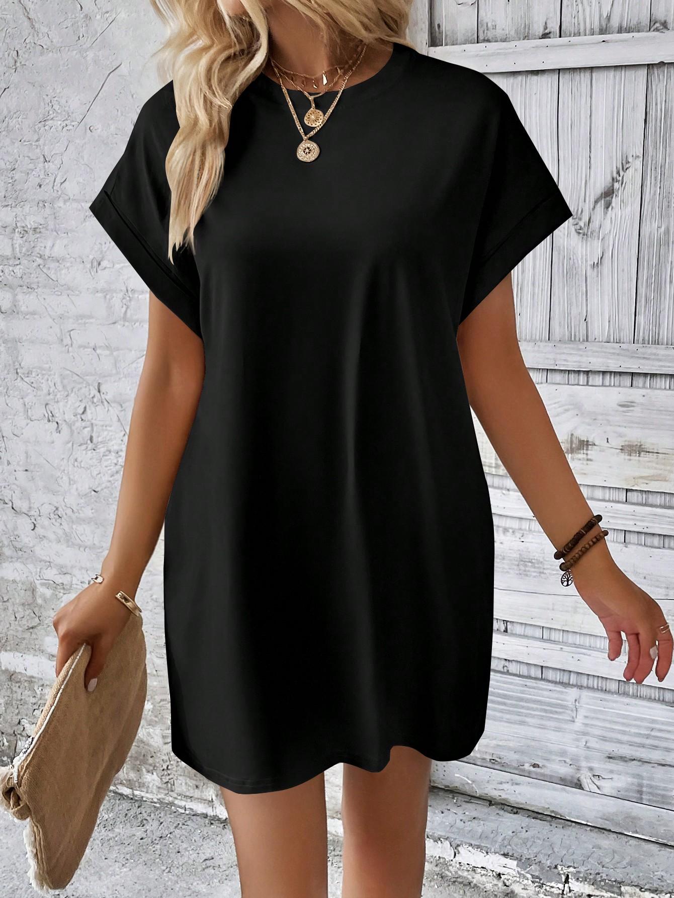 SHEIN CZARNA SUKIENKA Z KRÓTKIM RĘKAWEM S06__L