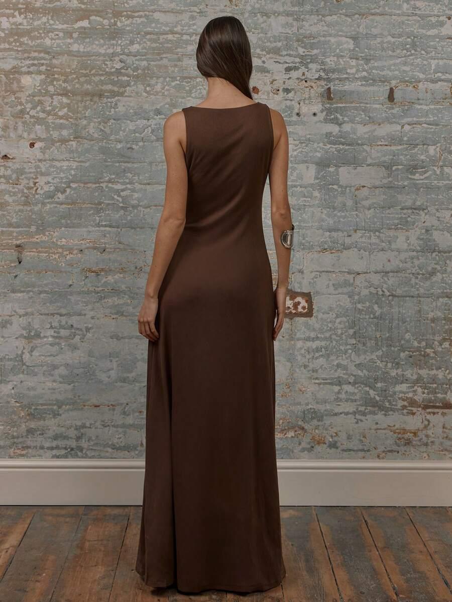 SHEIN BRĄZOWA MAXI SUKIENKA S06__S
