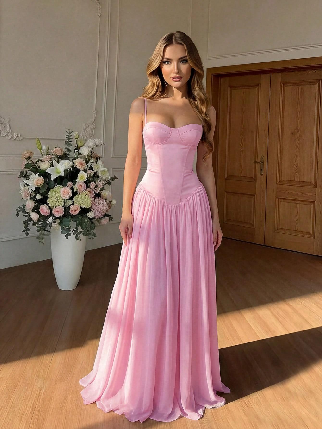 SHEIN RÓŻOWA MAXI SUKIENKA S06__L