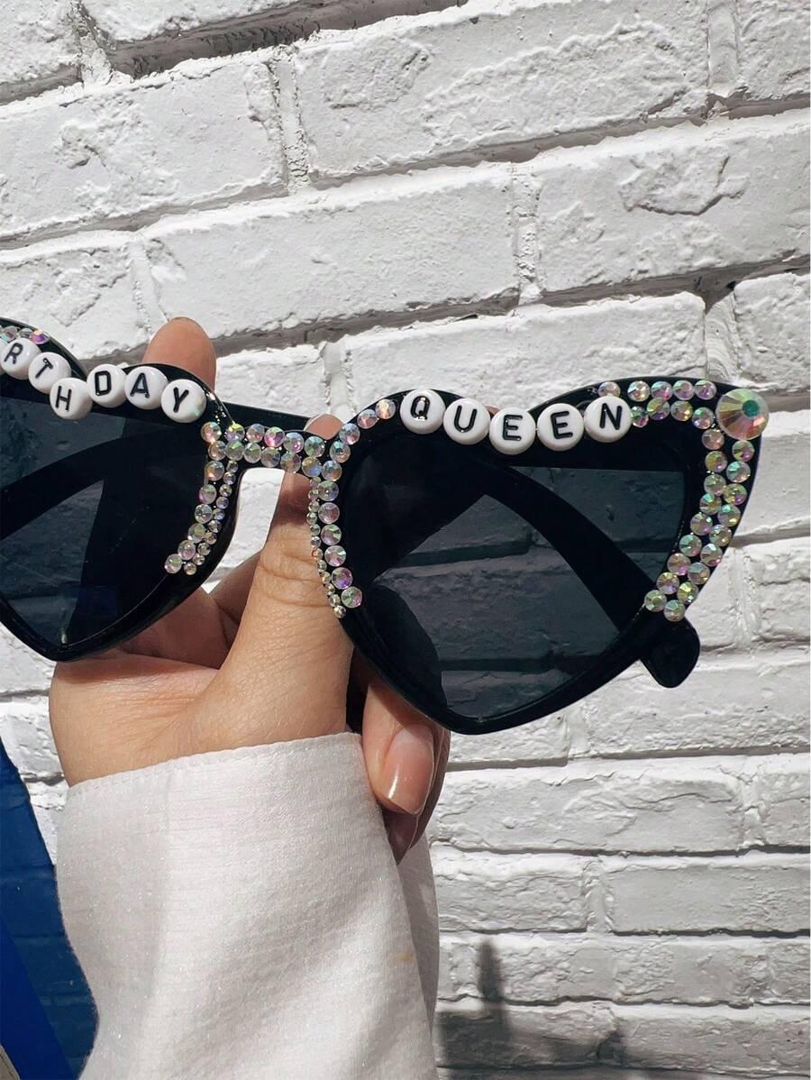 SHEIN CZARNE OKULARY NAPIS BIRTHDAY BABE S07