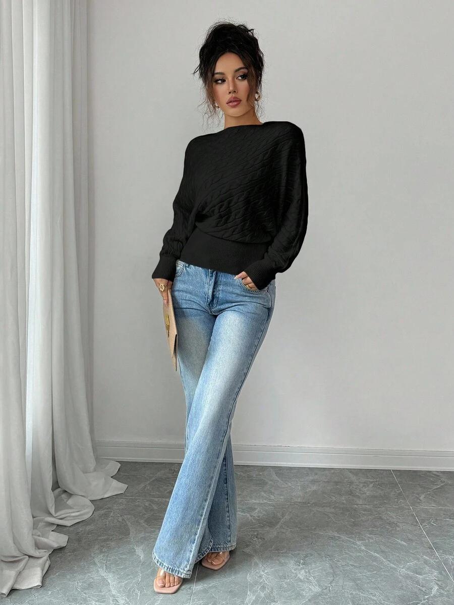 SHEIN CZARNY SWETER DŁUGI RĘKAW S06__L