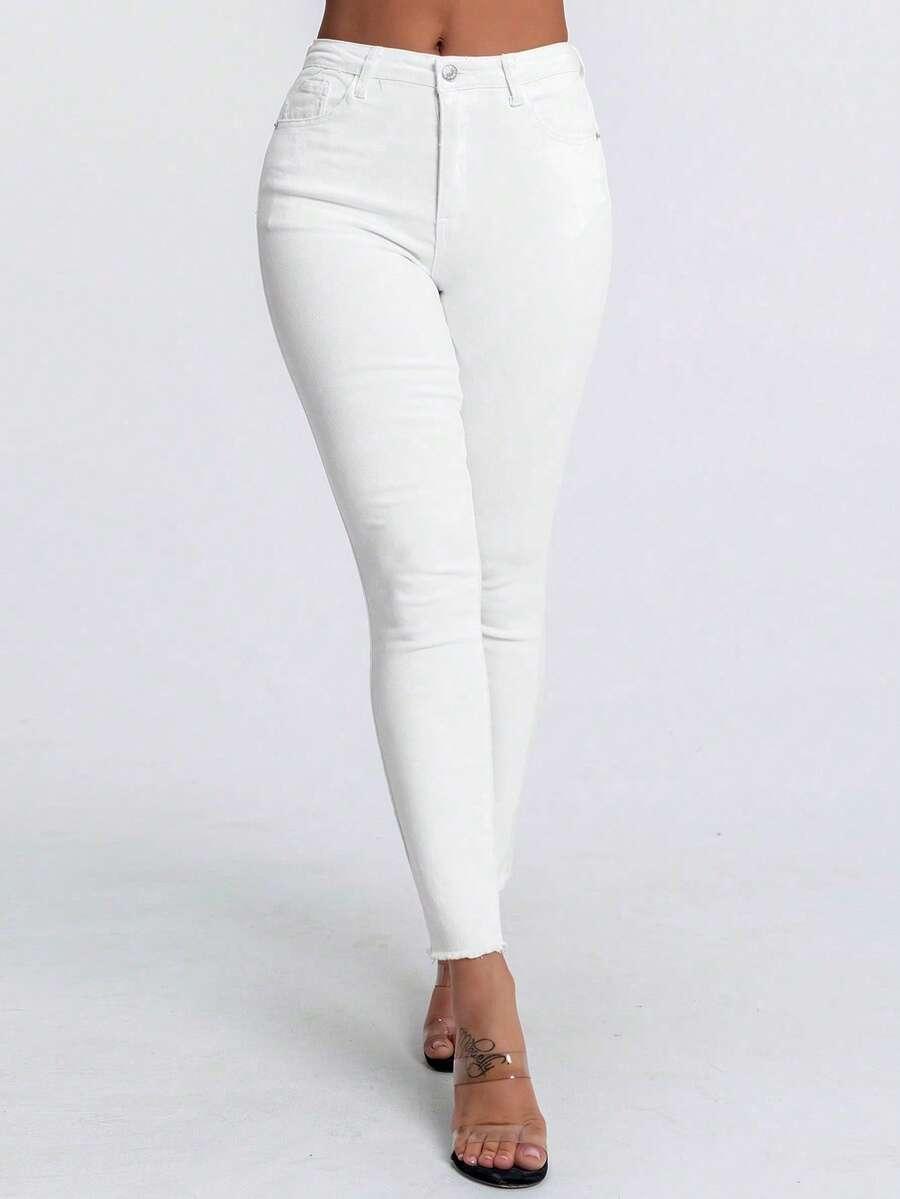 SHEIN BIAŁE SPODNIE RURKI JEANS S06__M