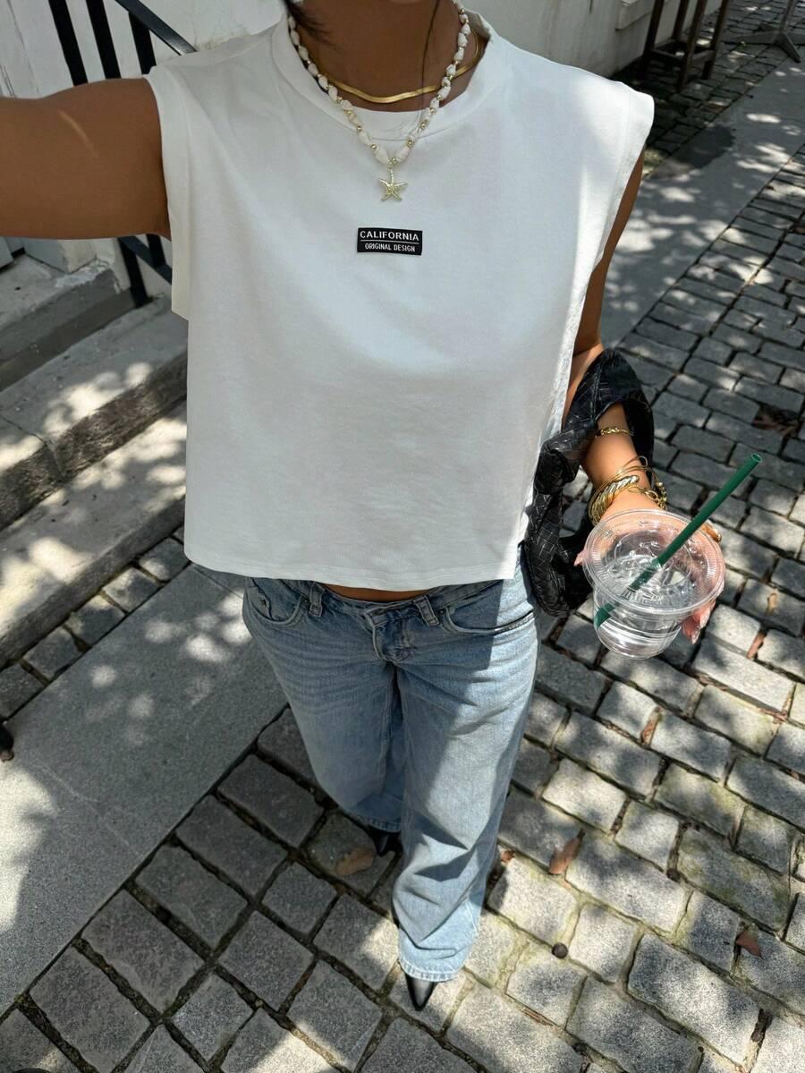 SHEIN KLASYCZNY BIAŁY TOP CALIFORNIA PK01__M