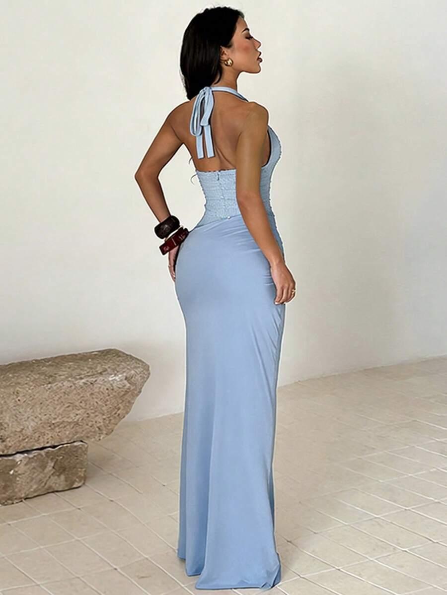 SHEIN NIEBIESKA MAXI SUKIENKA WIĄZANIE S06__S