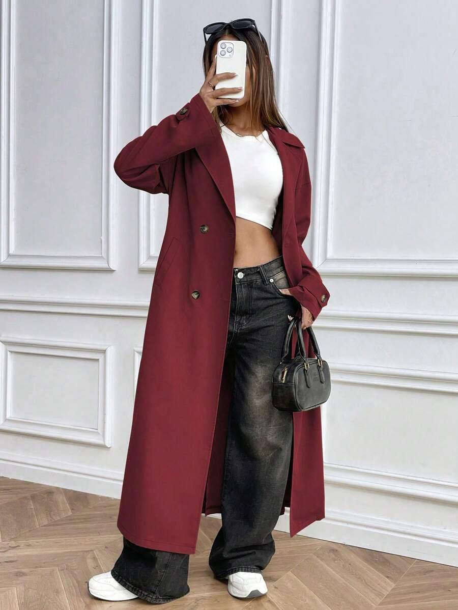 SHEIN CZERWONY PŁASZCZ GUZIKI W01__XL
