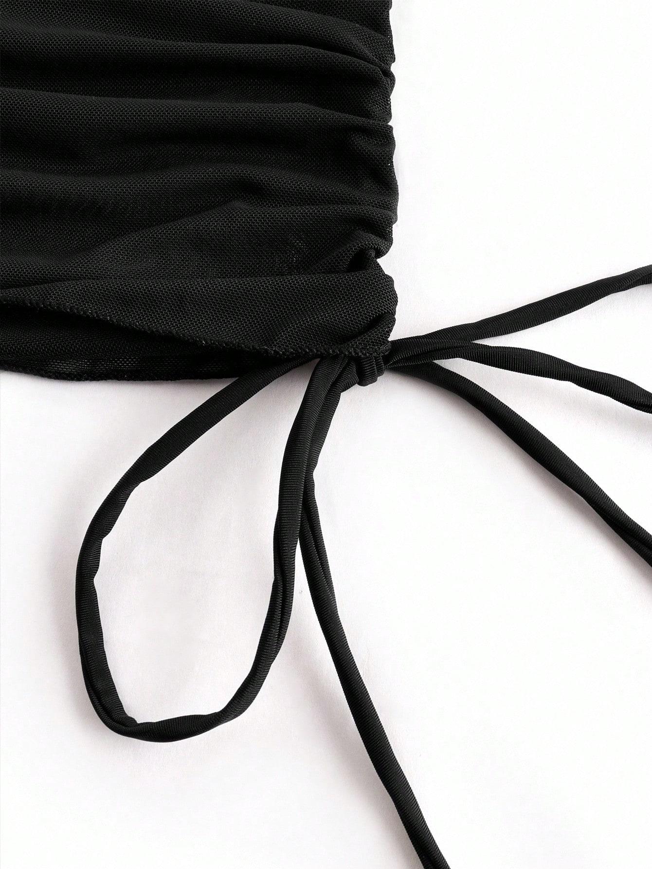 SHEIN CZARNY DWUCZĘŚCIOWY STRÓJ KĄPIELOWY SIATECZKA S09__L