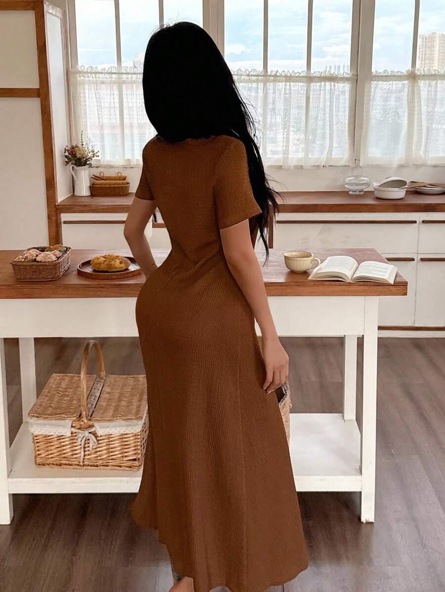 SHEIN BRĄZOWA SUKIENKA MAXI WIĄZANIE S06__S