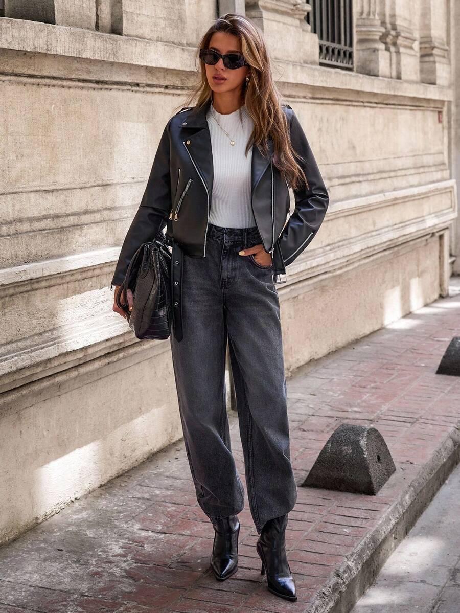 SHEIN CZARNA KURTKA IMITACJA SKÓRY W01__XL