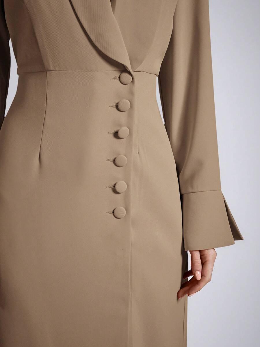 SHEIN BEŻOWA MAXI SUKIENKA S06__L