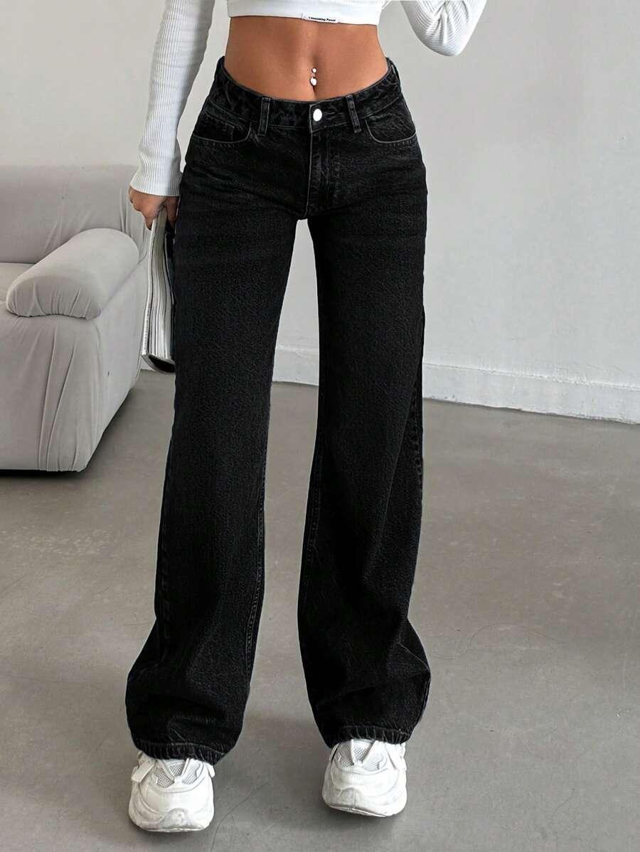 SHEIN CZARNE JEANSY PROSTA NOGAWKA S06__L