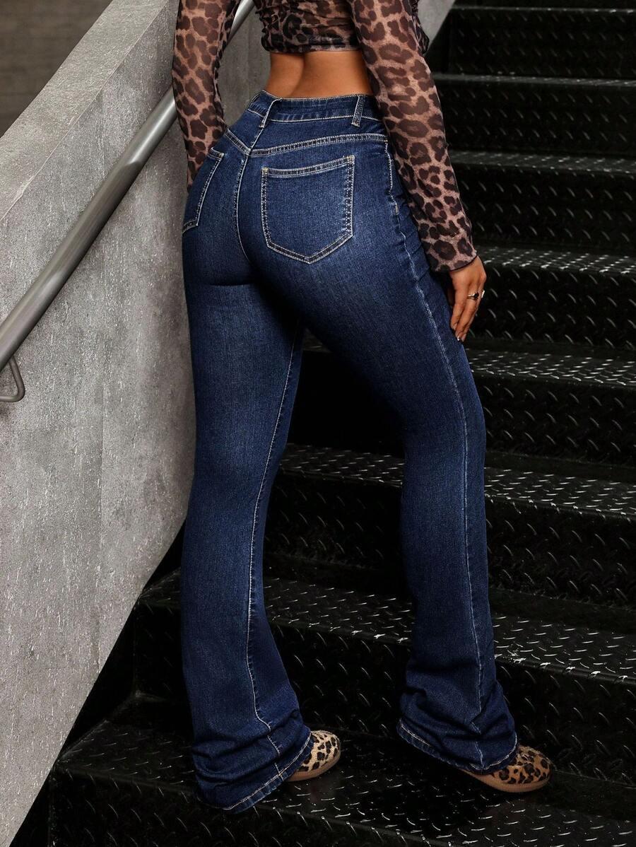 SHEIN GRANATOWE SPODNIE JEANS WYSOKI STAN S06__L