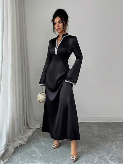 SHEIN CZARNA SUKIENKA ZDOBIENIE S06__L