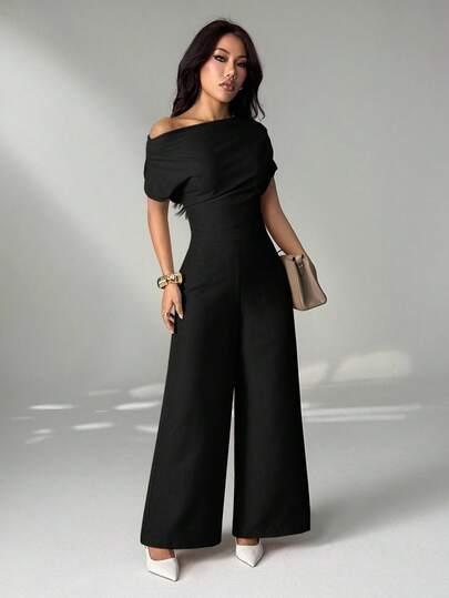 SHEIN CZARNY DWUCZĘŚCIOWY KOMPLET TOP SPODNIE S06__L