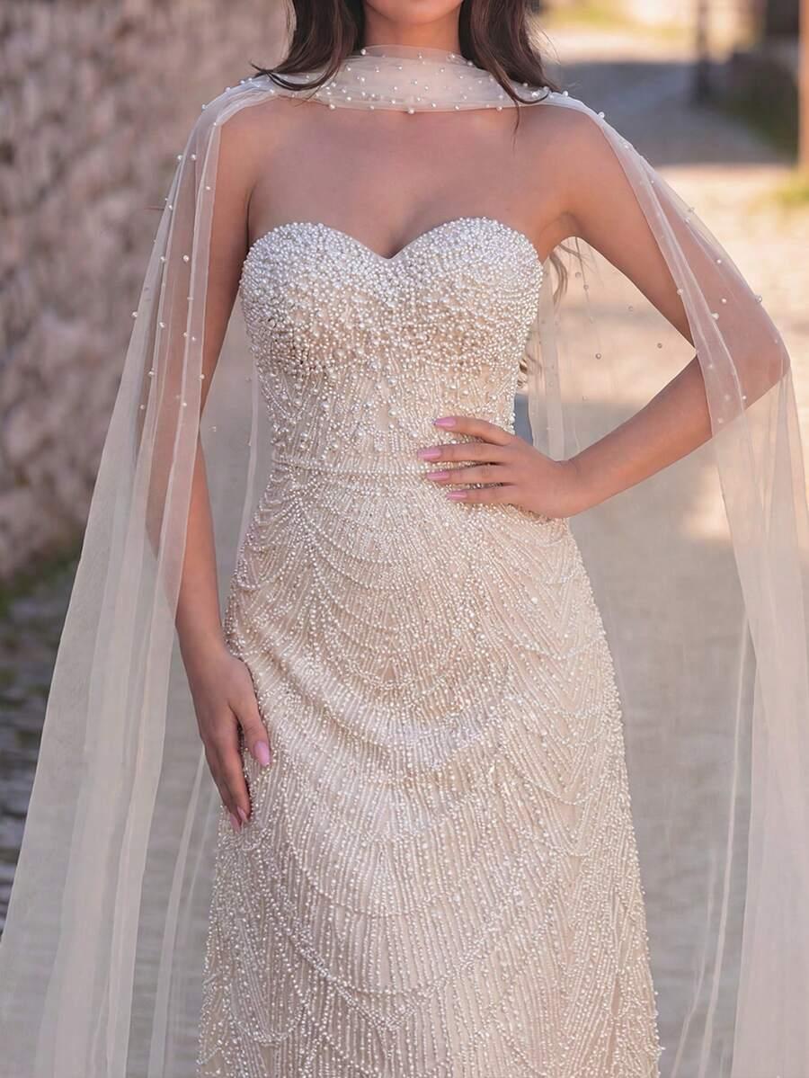 FAERIESTY BEŻOWA SUKIENKA MAXI ZDOBIENIA S06__M
