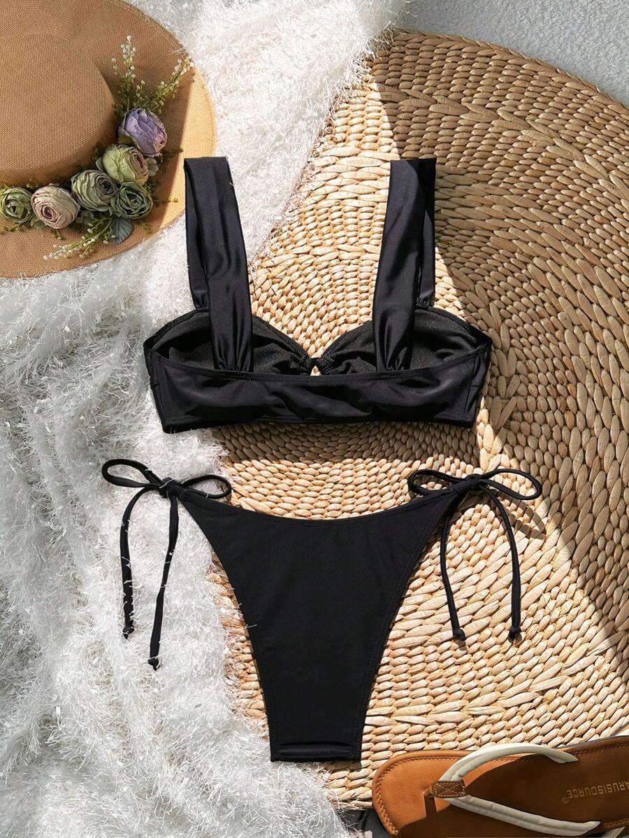 SHEIN CZARNY KOMPLET BIKINI WIĄZANIE PK01__S