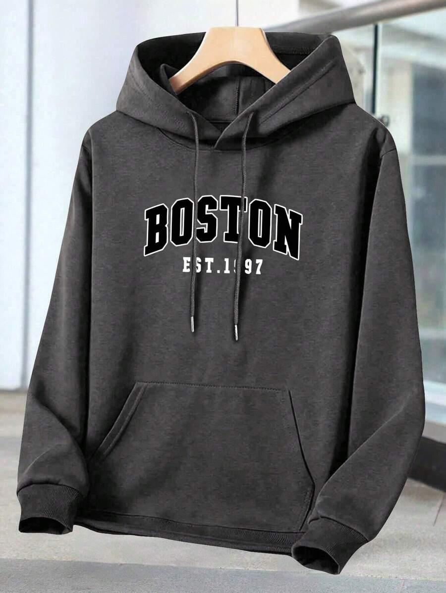 SHEIN SZARA BLUZA KAPTUR NADRUK BOSTON PK01__M
