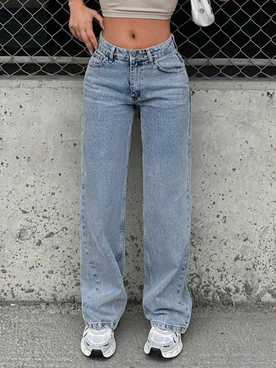SHEIN NIEBIESKIE SPODNIE JEANSOWE PROSTA NOGAWKA S06__158/162