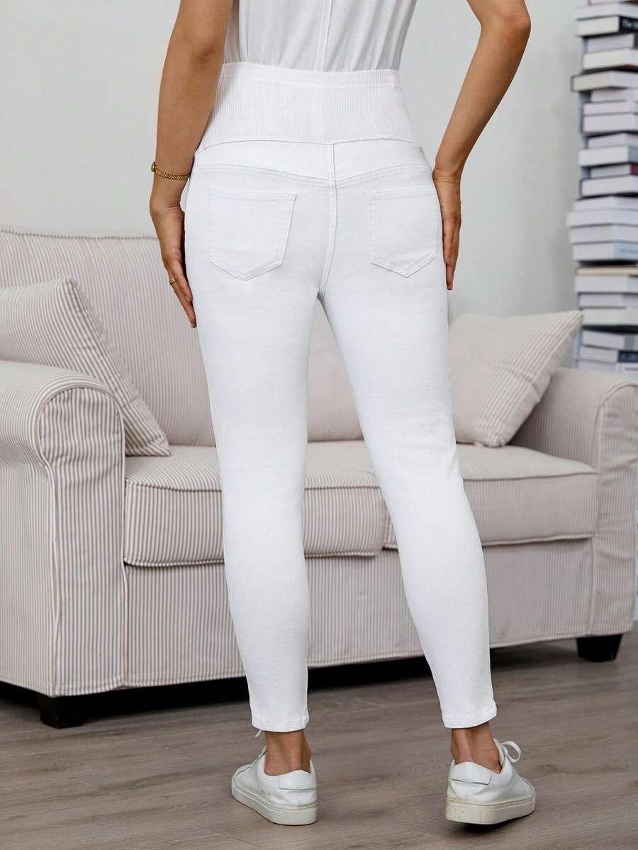 SHEIN BIAŁE CIĄŻOWE JEANSY S06__L