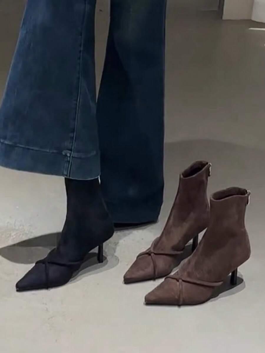 SHEIN BRĄZOWE BOTKI IMITACJA ZAMSZU W01__38