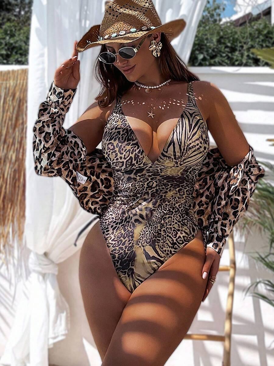SHEIN JEDNOCZĘŚCIOWY STRÓJ KĄPIELOWY ANIMAL PRINT S09__L