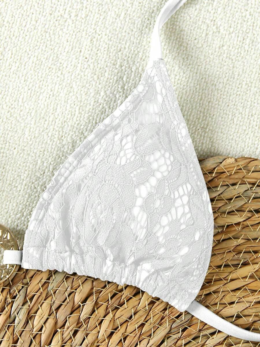 SHEIN BIAŁY TRZYCZĘŚCIOWY STRÓJ KĄPIELOWY KORONKA S09__XS