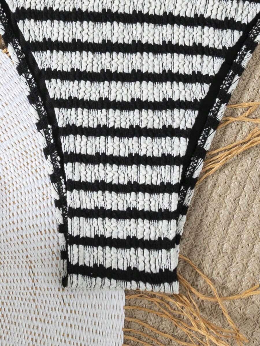 SHEIN WIĄZANY DÓŁ OD BIKINI WZÓR PASKI S09__S