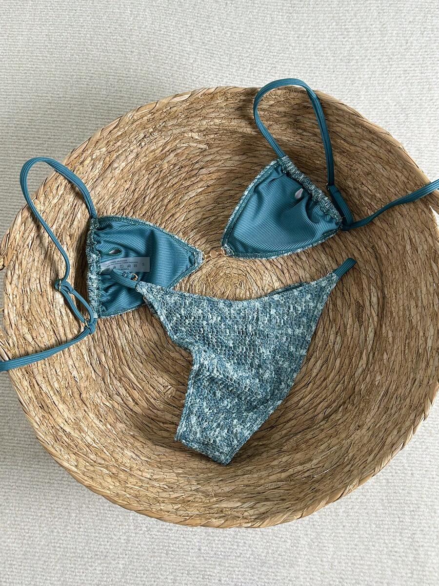 SHEIN ZIELONY DWUCZĘŚCIOWY STRÓJ KĄPIELOWY TEKSTURA S09__L