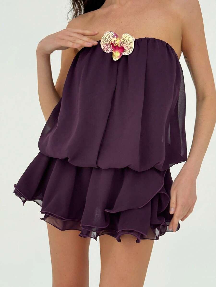 SHEIN FIOLETOWA MINI SUKIENKA KWIAT 3D PK01__XS