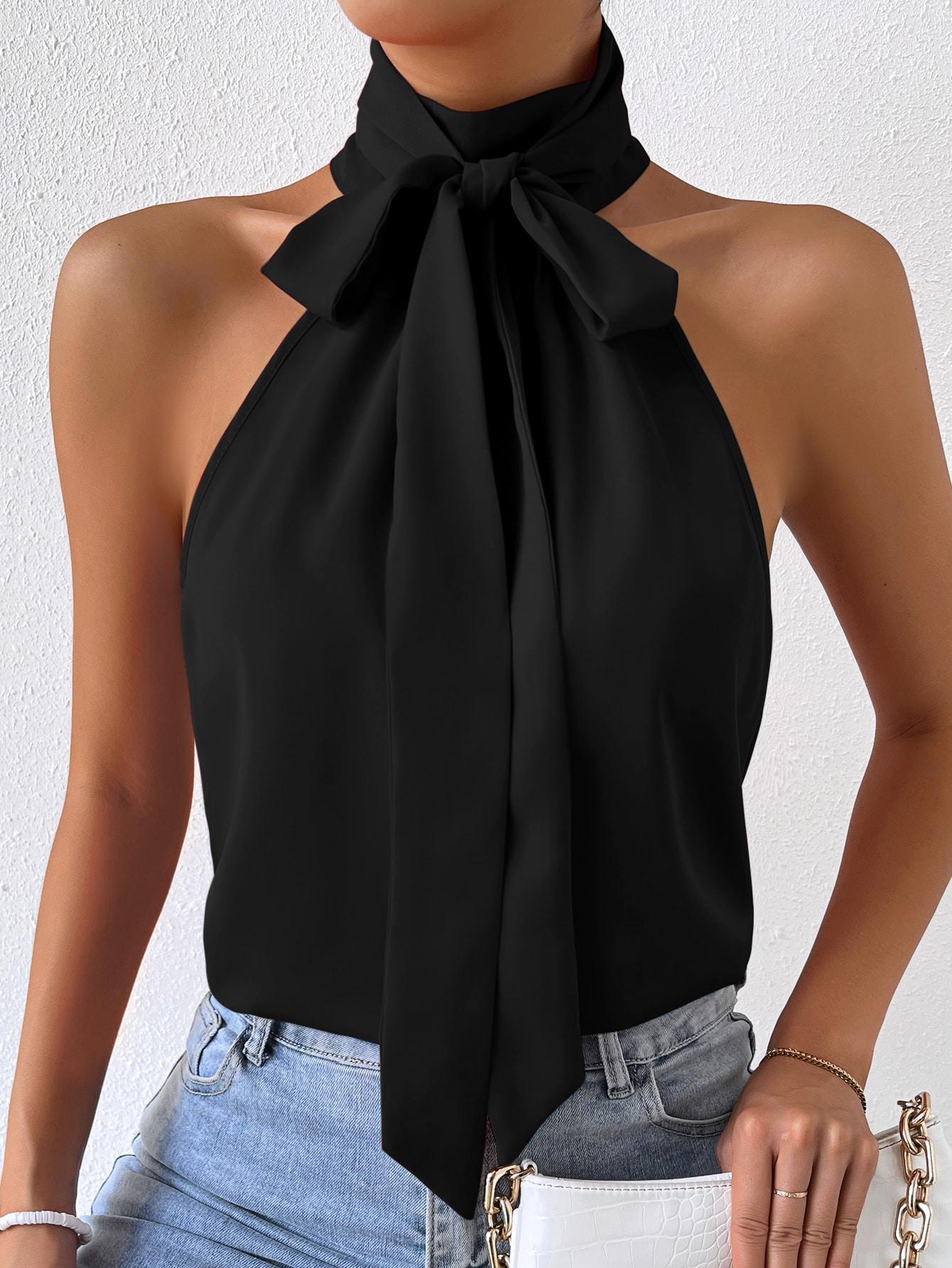 SHEIN CZARNY TOP WIĄZANIE S06__S