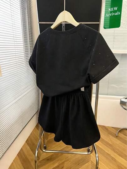 SHEIN CZARNY KOMPLET SPODENKI T-SHIRT S06__S