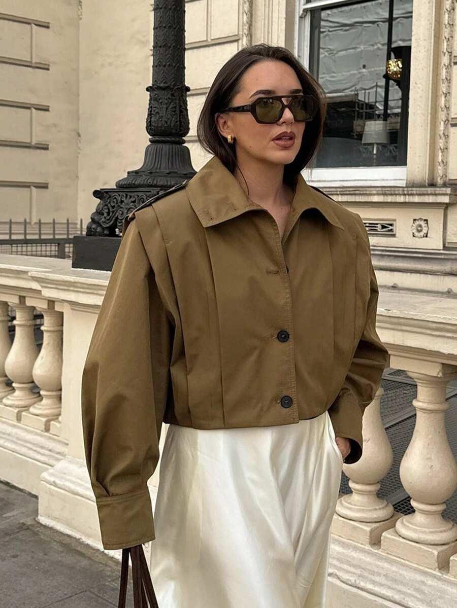 SHEIN BEŻOWY PŁASZCZ GUZIKI S06__S