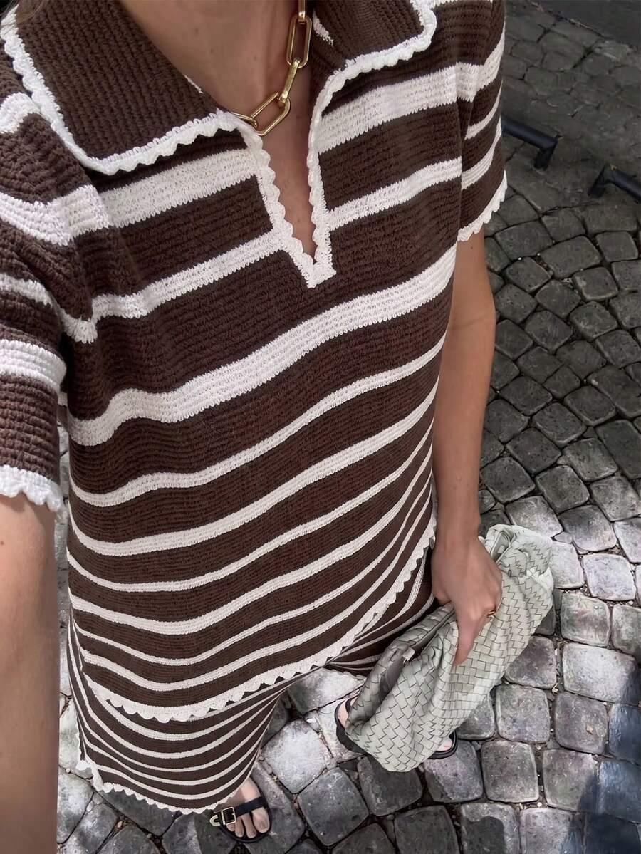 SHEIN BRĄZOWY KOMPLET BLUZKA SPODENKI S06__S
