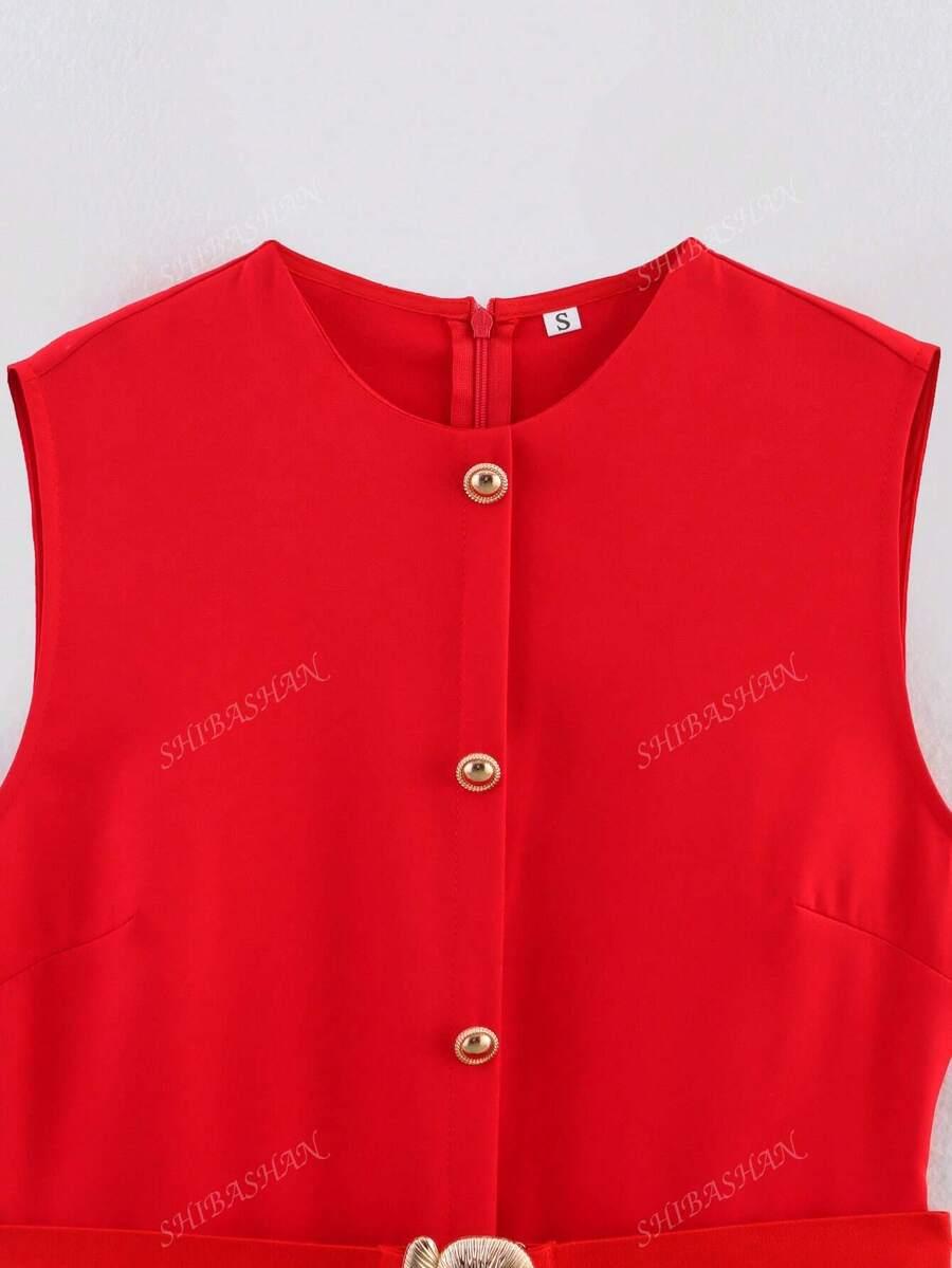 SHEIN CZERWONA SUKIENKA BEZ RĘKAWÓW S09__L