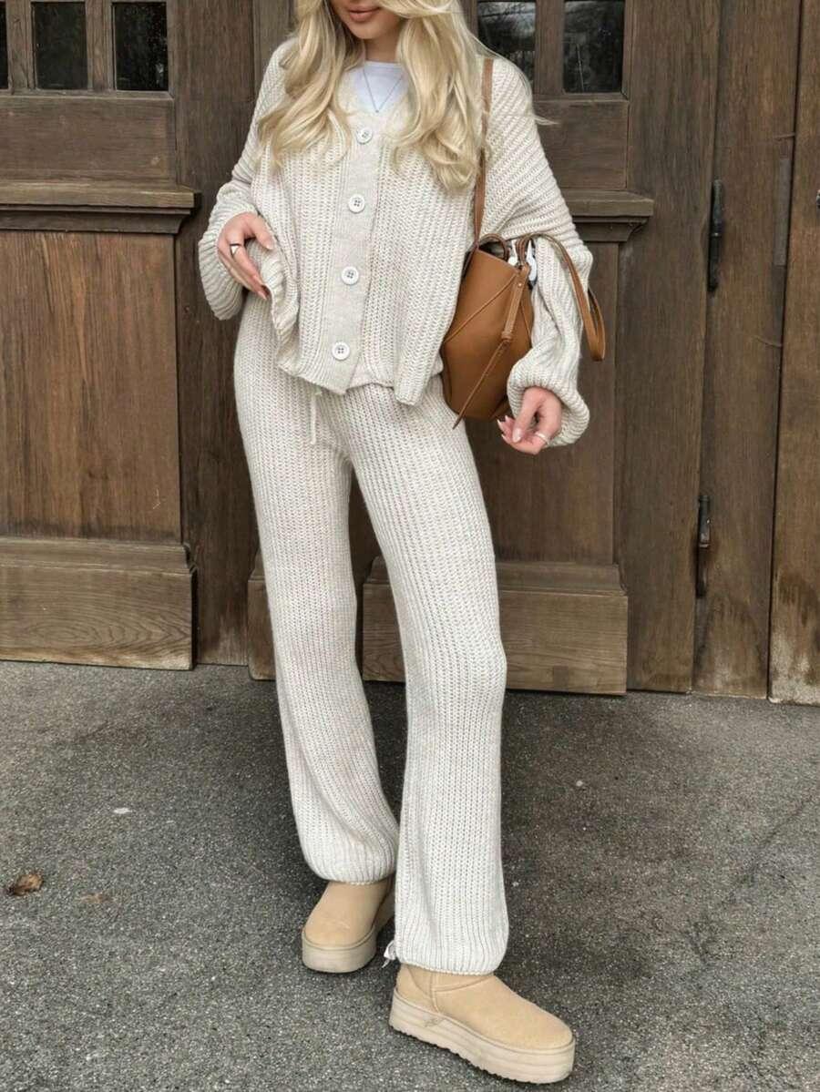 SHEIN BEŻOWY KOMPLET SWETER SPODNIE S06__S
