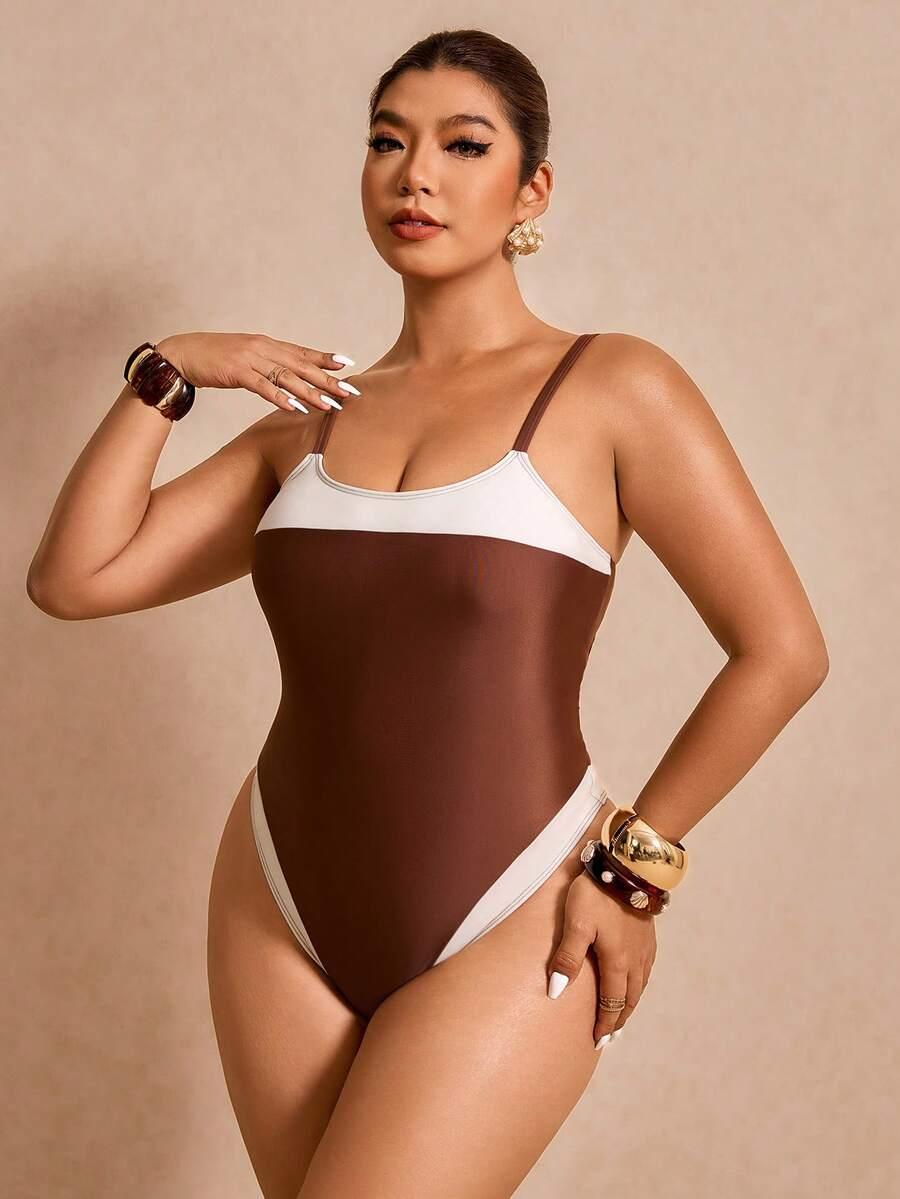 SHEIN BRĄZOWY JEDNOCZĘŚCIOWY STRÓJ KĄPIELOWY S09__XXL