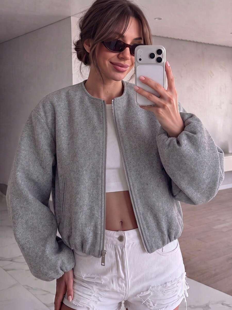 SHEIN SZARA KURTKA BOMBER ZAMEK PK01__M