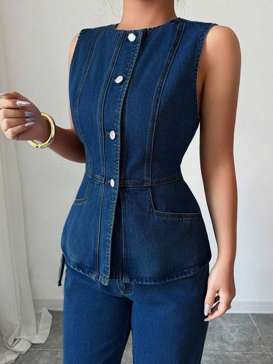 SHEIN GRANATOWE SPODNIE JEANS KIESZENIE S06__48