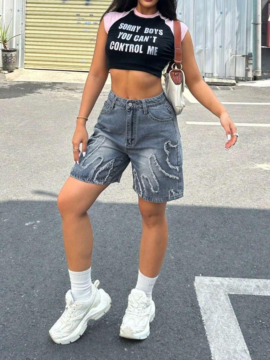 SHEIN KRÓTKIE SPODENKI JEANS RIPPED PK01__L