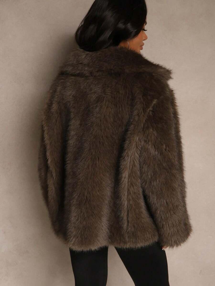 SHEIN BRĄZOWE SZTUCZNE FUTRO W01__XXL
