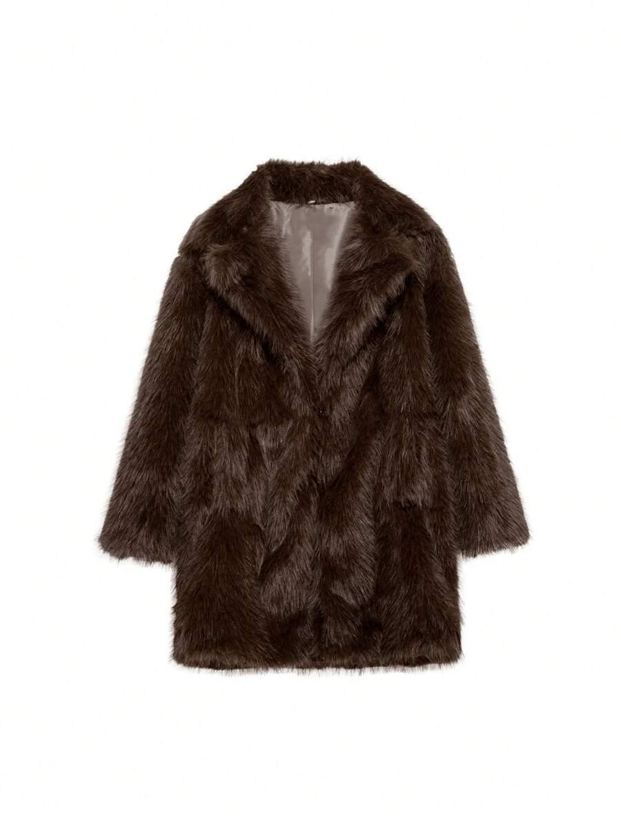SHEIN BRĄZOWE SZTUCZNE FUTRO W01__XS