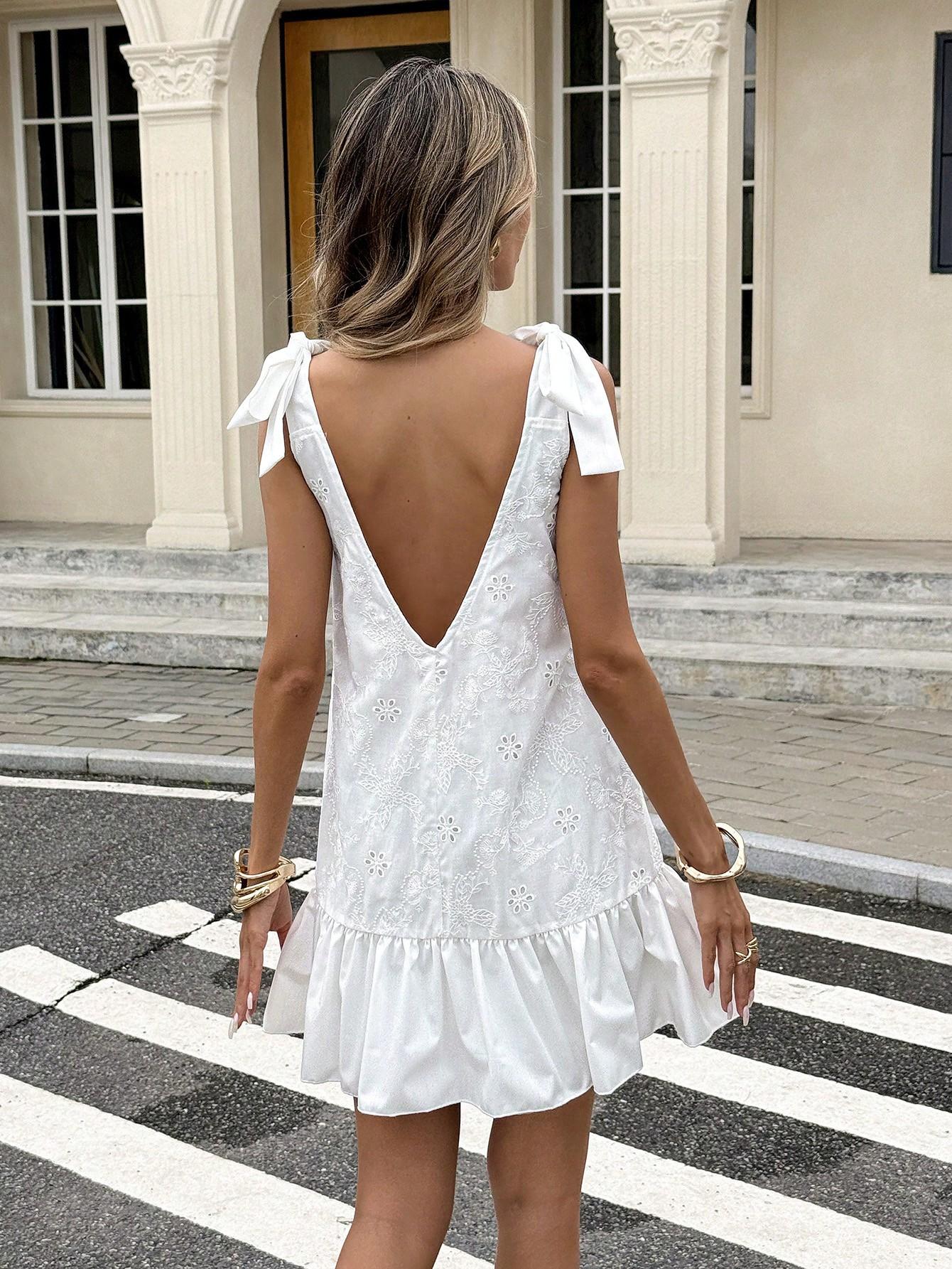 SHEIN BIAŁA MINI SUKIENKA ODKRYTE PLECY S06__M