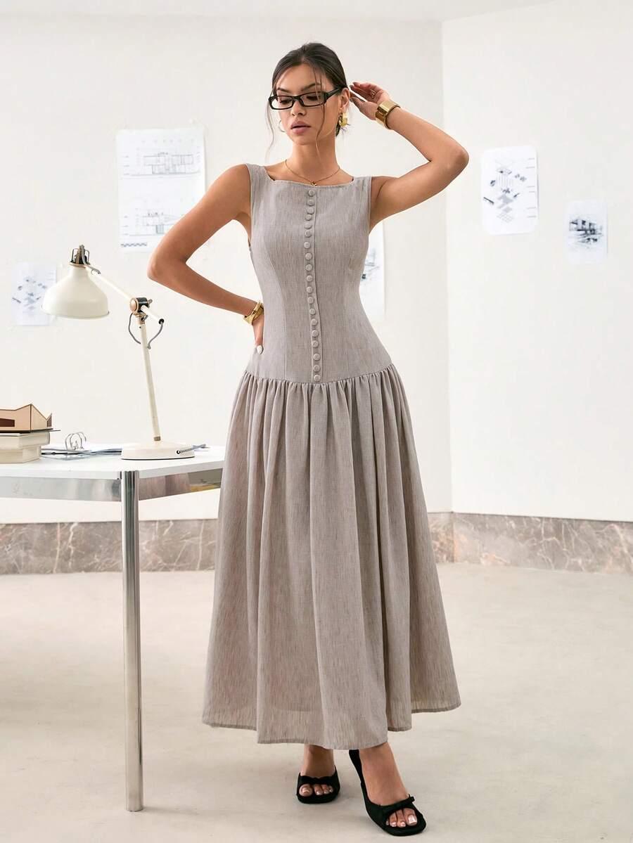 FRANCLIA SZARA SUKIENKA BEZ RĘKAWÓW S09__M