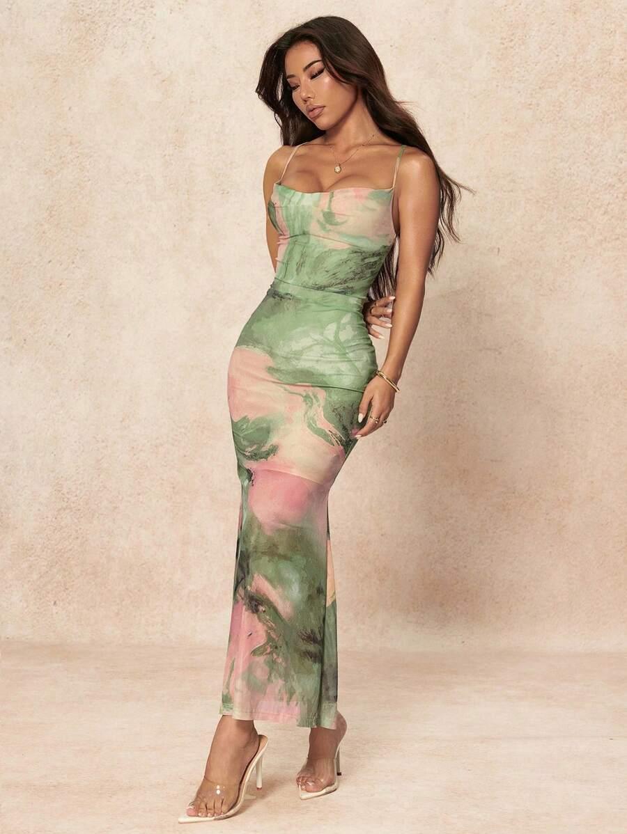 SHEIN MAXI SUKIENKA NA RAMIĄCZKACH S06__L