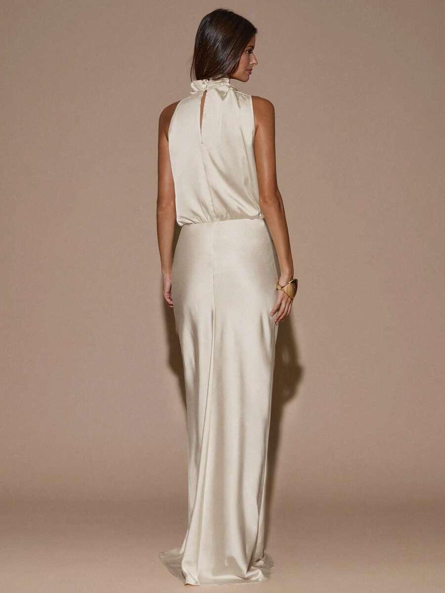 SHEIN BEŻOWA MAXI SUKIENKA S06__M