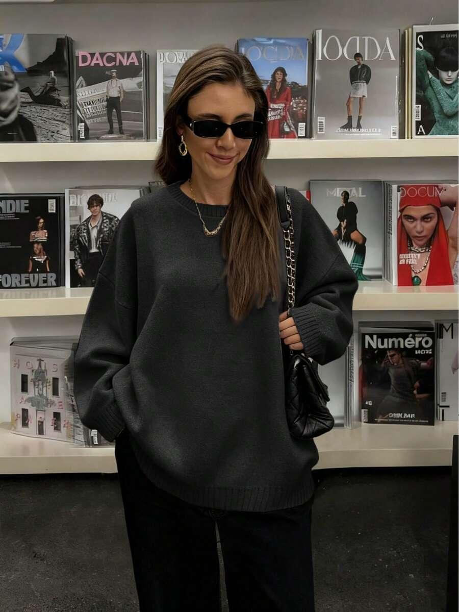 SHEIN CZARNY SWETER OKRĄGŁY DEKOLT S06__XL