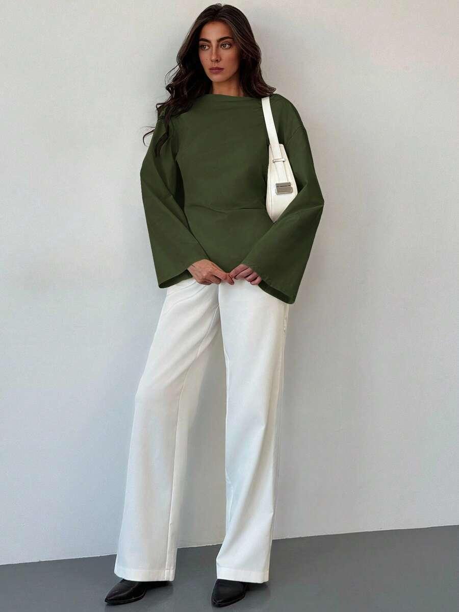 SHEIN ZIELONA BLUZKA DŁUGI RĘKAW S06__XS