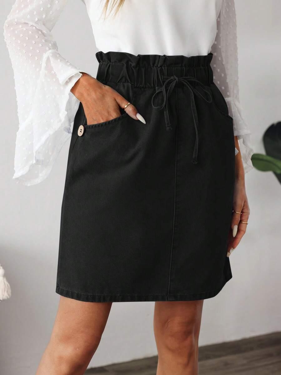 SHEIN CZARNA MINI SPÓDNICA Z WIĄZANIEM S06__S